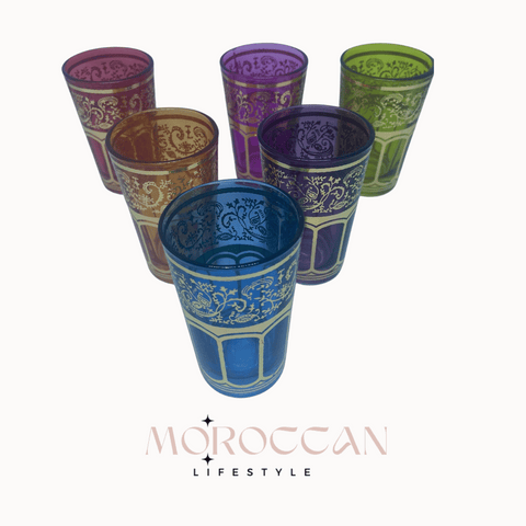 Set of Set of 6 Moroccan Tea Glasses Artisanal Hand painted - مجموعة من 6 أكواب شاي مغربية مرسومة يدويًا