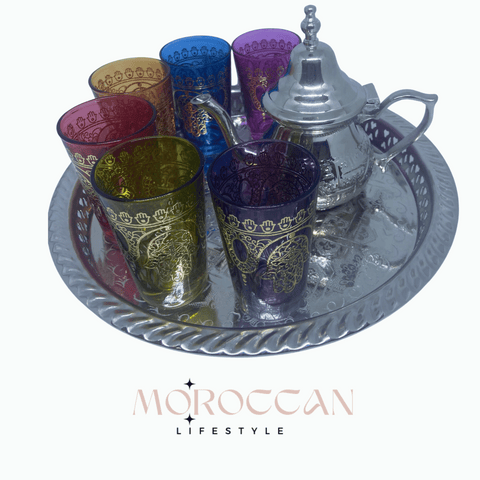 Set of 6 Moroccan Tea Glasses Artisanal Hand painted - مجموعة من 6 أكواب شاي مغربية مرسومة يدويًا